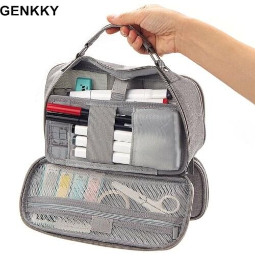 GENKKY Creative Large Pencil Bags Portable Canvas Cute Bag for student Multifunction Stationery Pouch Supply