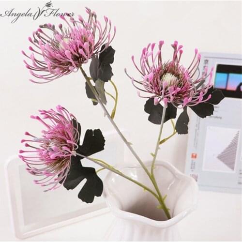 High branch 3 heads needle cushion flower simulation flower crab claw flower fireworks wedding chrysanthemum floral decor plants