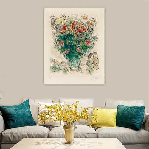 Canvas Oil Painting Marc Chagall"Multicolored Bouquet,1975"Surrealism Aesthetic Wall Art Western Art Decor Home Decoration