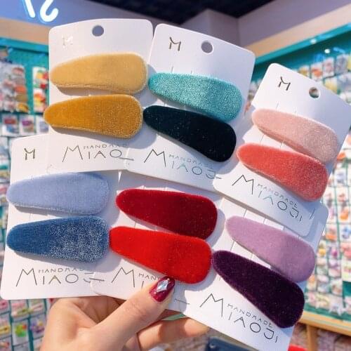 2 Pcs New Fashion Childrens Hairpins Headdress Korea Sweet Girl Simple Colorful Velvet Drop Shape BB Clip Kids Hair Accessories