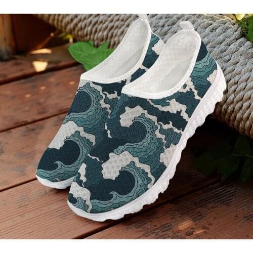 ELVISWORDS 3D Vivid Wave Pattern Summer Women Flats Shoes Casual Sneakers Shoes Woman Air Mesh Light Female Lazy Shoes Loafers