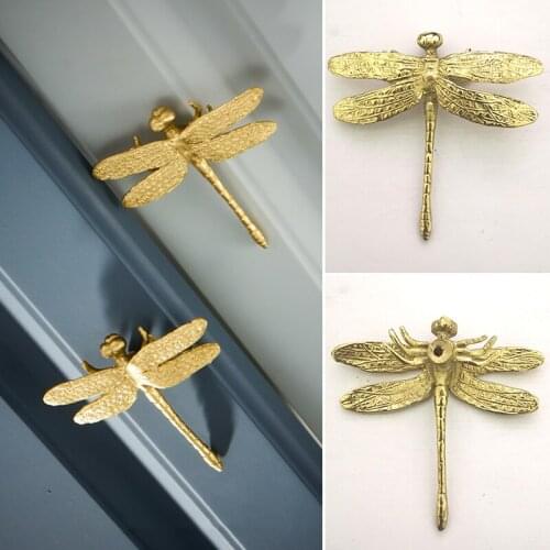 Brass Gold Dragonfly Cabinet Pull Furniture Wardrobe Closet Drawer Dresser Handles Door Knobs Hardware