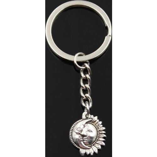 Fashion Keychain 20x16mm moon sun sunshine silver color pendants DIY Men Jewelry Car Key Chain Ring Holder Souvenir For Gift