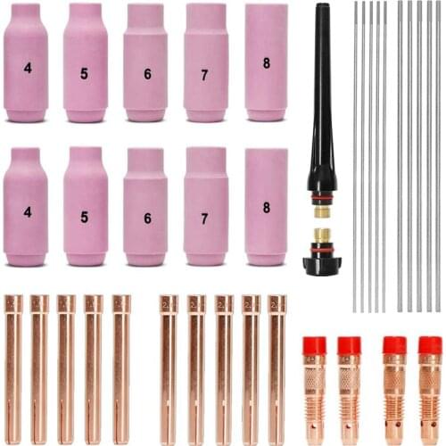 Hot TIG Welding Accessories Set, Adapter Sleeves+ Housing+ Ceramic Nozzles+ Tungsten Electrodes for WP-26 TIG Welding Torch