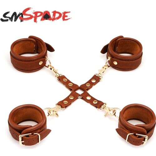 SMSPADE 4pcs Bondage Kit Leather Wrist & Ankle Cuffs Sex Toys for Adult Games Slave DBSM Bondage Sex Products for Couples