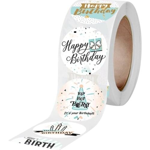 2021 New 500Pcs/Roll Kids Children Baby Cartoon Happy Birthday Round Sticker Labels Decor