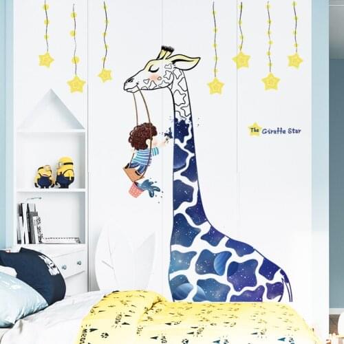 Cartoon Animal Wall Stickers Boy Girl Kids bedroom Living Room decoration aesthetic Nursery Decal Self Adhesive Wallpaper Poster