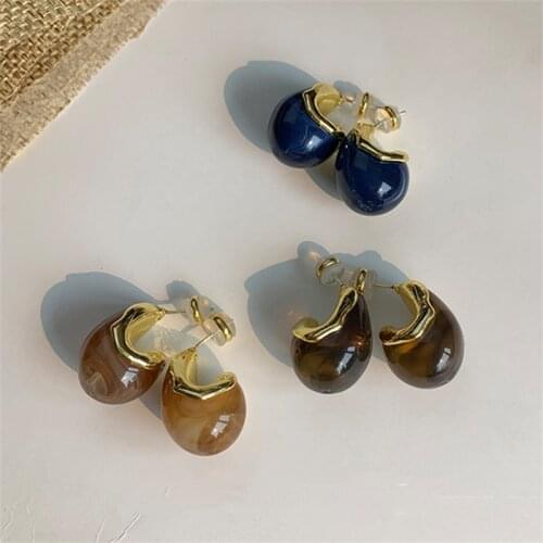 2021 Summer New Korean Retro Colorful Resin C-shaped Earrings Simple Personality Geometric Curved Drop Earrings for Women