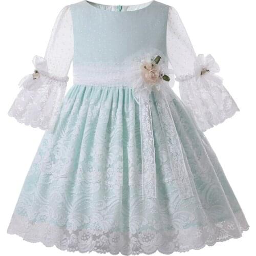 Pettigirl New Summer Designer Flower Girl Dresses Flare Sleeve Ceremony Girls Party Dresses Lace Girls Clothes