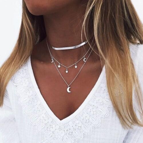 New Choker Fashion Jewelry Necklace Statement Necklace All-match Necklace Five-pointed Star Moon Necklace Women Wholesale
