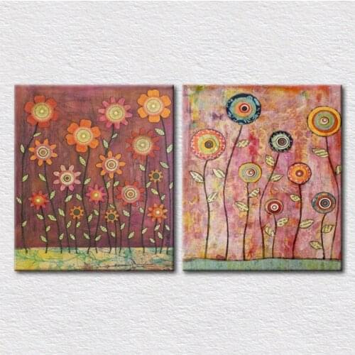 Wholesale Canvas Print 2pcs handmade abstract flower painting wall decoration pictures for bedroom