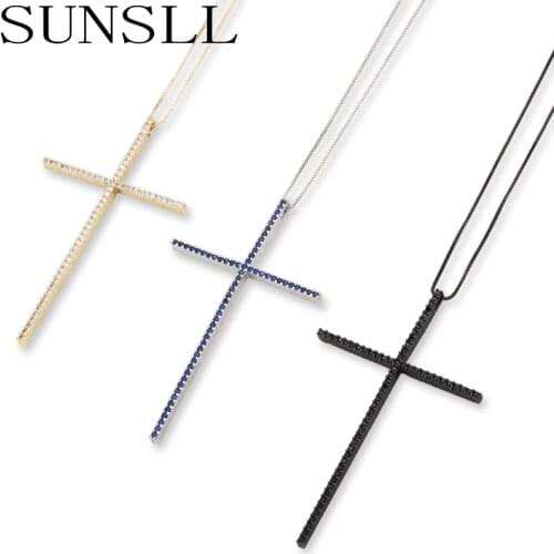 SUNSLL gold / silver colour / black copper cubic zirconia cross necklace men and women fashion religious jewelry pendant gifts