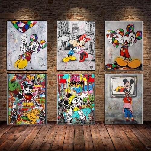 Disney Cartoon Mickey Minnie Posters Love Life Graffiti Art Canvas Painting and Prints for Children Room Wall Gift Decor Cuadros