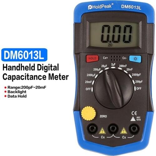 DM6013L Portable Handheld Digital Capacitance Capacitor Meter 1999 Counts Tester 200pF~20mF Data Hold Backlight Data Hold