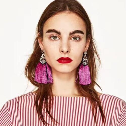 ZA Hot Fashion Tassel Fringe Earrings Cheap Bohemian Crystal Statement Earings Women