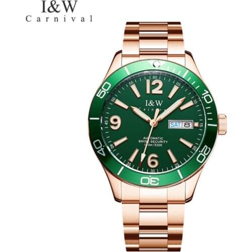Carnival Brand Luxury Gold Automatic Watch Men Fashion Luminous Waterproof Diving Mechanical Wristwatch Clock Relogio Masculino