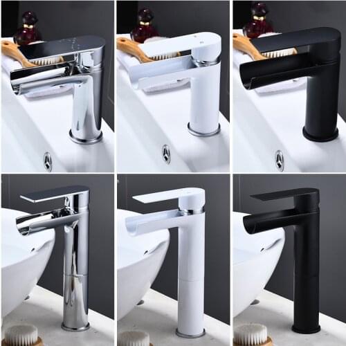 LIUYUE Basin Faucets Chrome/Black Copper Bathroom U Mouth Waterfall Basin Faucet Deck Mounted Cold Hot Water Mixer Taps Torneira