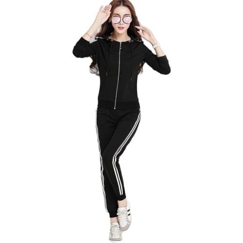 Spring Female Sporting Suits Ladies Slim 2 Pieces Sets Cotton Women Hooded zipper Tops and Long Pants Female Tracksuit 3 colors