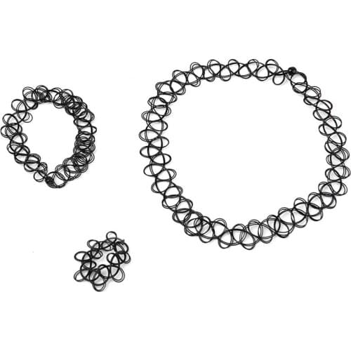 Vintage Boho Tattoo Choker Elastic Stretch Necklace Ring Bracelet Set Retro Henna