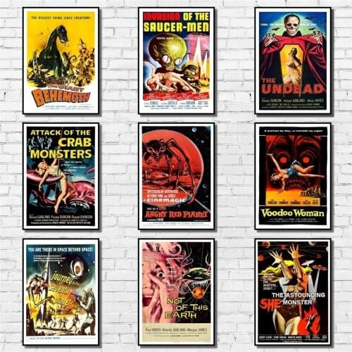 Vintage Science Fiction Film Poster Retro Monster Movie Poster Art Painting Abstract Fancy Wall Sticker for Coffee House Bar