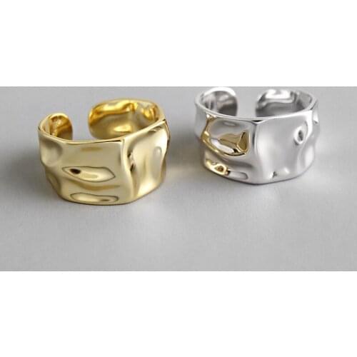 100% 925 sterling silver Irregular concave surface wide rings for women accessories, fashion gold color ring female fine jewelry