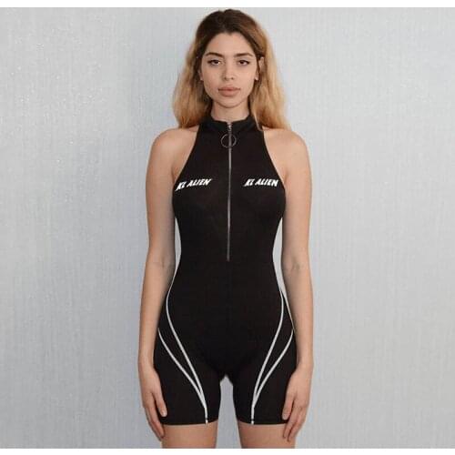 2019 Paney Quin Playsuit Women Sleeveless Stripe Printing Bodycon Jumpsuit Physical Exercise 4 Color Tight Short Playpsuit