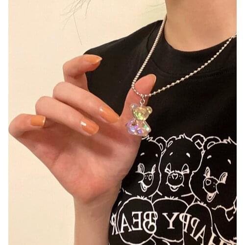 Punk Vintage Colorful Bear Pendant Necklaces for Women Fashion Short Elegance Necklace 2021 Female Metal Necklace Jewelry Gifts