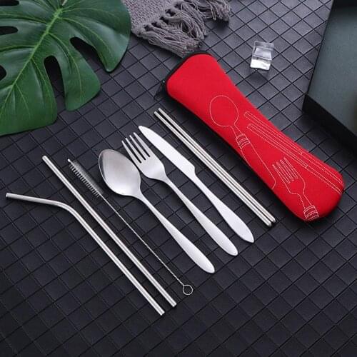 1set Steel Straw Cutlery Set Cutlery, Fork, Spoon And Chopsticks Portable Set Cutlery