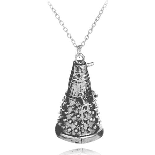 1pc New Vintage Silver Color Dalek Necklace Alien Fashion Creative Alloy Alien Pendant Necklace For Fans Free Shipping