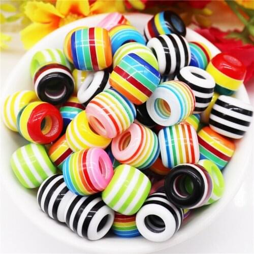 10Pcs New Colorful Rainbow Women Girls Hair Beads Large Hole Pony Beads Charm for DIY Crafts Bracelet Necklace Jewelry Making