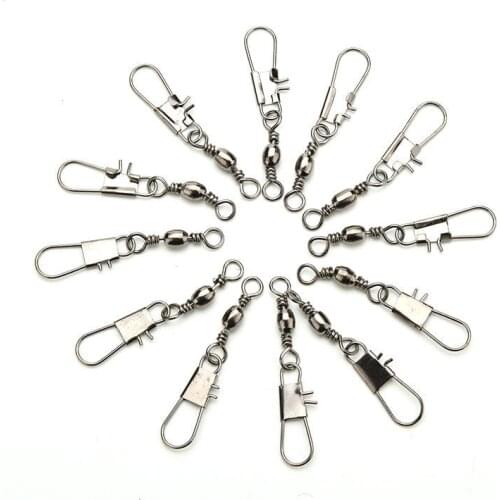 100PCS Interlock Snap Ball Bearing Swivel Rolling Solid Rings Fishing Connector Length Ocean Boat Fishing Hooks #7 3.8CM