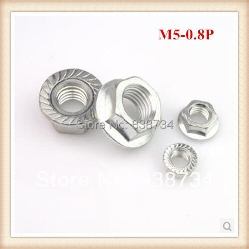100pcs carbon steel white zinc coated m5 hex flange nut