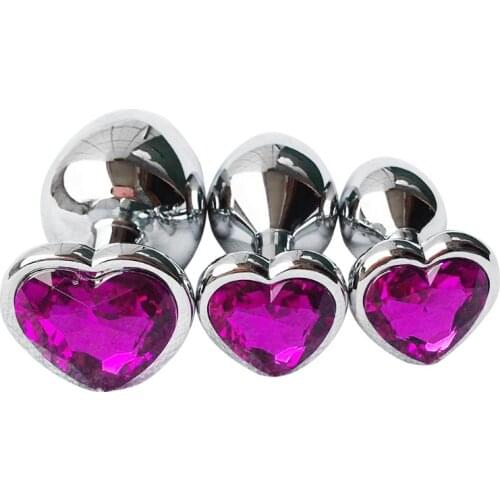 3PCS Anal Beads Crystal Jewelry Heart Butt Plug Stimulator Sex Toys Dildo Stainless Steel Anal Plug