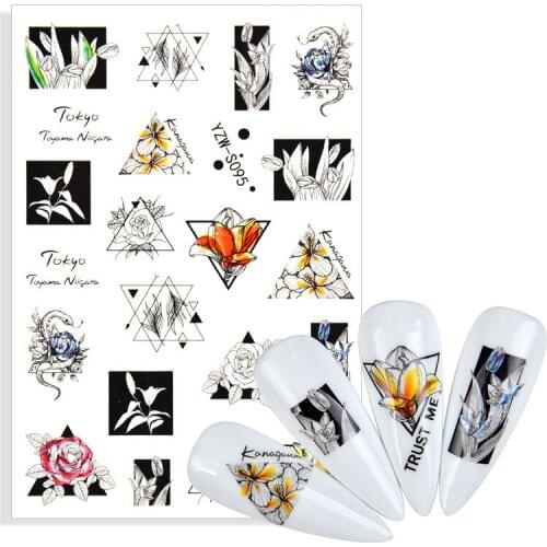 3D Stickers for Nails Geometry Flowers Line Bouquet Design Nails Art Decoration Manicure Sticker Sliders Nail Foil Accessories