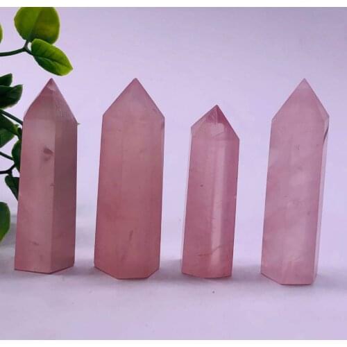 4pcs Natural pink rose quartz obelisk crystal wand point healing