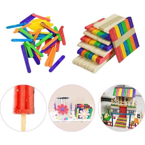 50pcs/lot Popsicle Stick Natural Wood Ice Cream Sticks Kids DIY Hand Crafts Ice Cube Making Cream Tools Model Lollipop Cake Mold