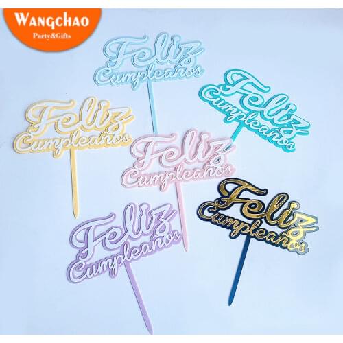 Acrylic Spanish Happy Birthday Cake Topper Feliz Cumpleanos Baking Cake Decoration Kids Birthday Party Favors Cake Toppers