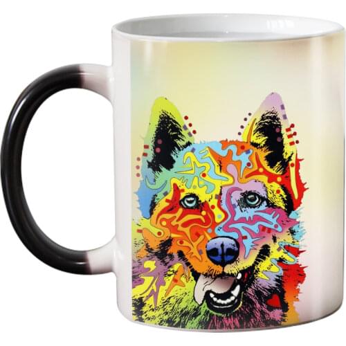 Free shipping Cute Pop art dogs Heat Reveal Coffee mug Ceramic Color changing Magic Cups tea cup suprise gift
