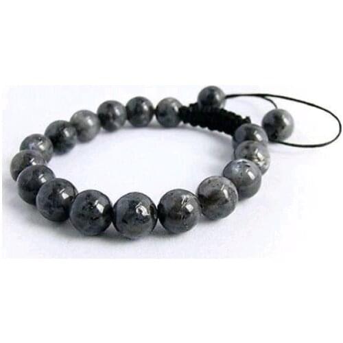 Mens Shamballa bracelet all 10mm Black Gray Labradorite stone beads