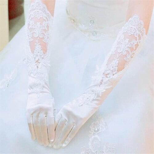 Bride Full Finger Long White Gloves Women Fashion Wedding Dress Accessories Satin Lace Glove Party Evening Dresses Gloves Gants