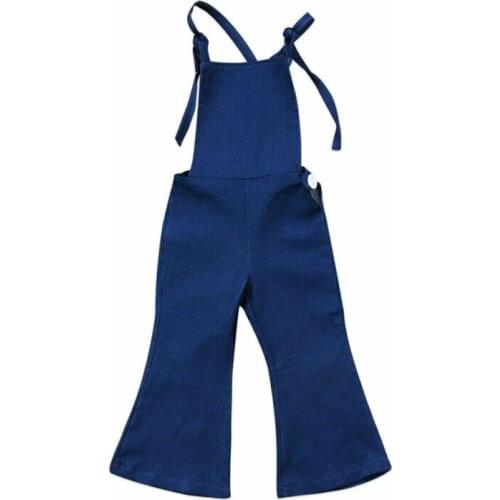 Toddler Kids Baby Girl Sleeveless Backless Strap Denim Overall Romper Jumper Bell Bottom Trousers Summer Clothes