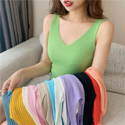 Women Sexy Camisole Tanks Skinny Ladys V-neck Undershirt Solid Breathable Knitted Ice Silk Shoulder Vest Underwear for Female