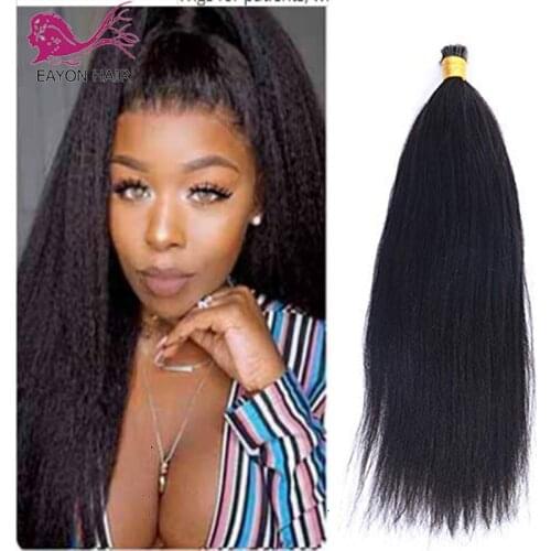 EAYON Coarse Yaki I Tip Microlinks Hair 100% Human Hair Weave Bundles Brazilian Yaki Straight I Tip Hair Extensions 100strand