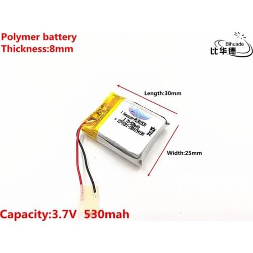 Good Qulity 3.7V,530mAH,802530 Polymer lithium ion / Li-ion battery for TOY,POWER BANK,GPS,mp3,mp4