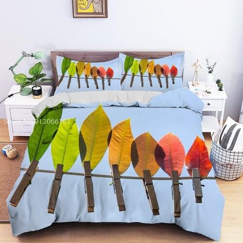 New Beautiful 3D Leaves Pattern Bedding Set Duvet Quilt Cover Soft Bedclothes Pillowcase 2/3pcs Home Textile Twin Queen King
