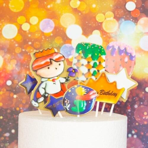 7pcs/set space rocket astronaut star planet cake insert card cake topper for kids birthday party space theme decoration