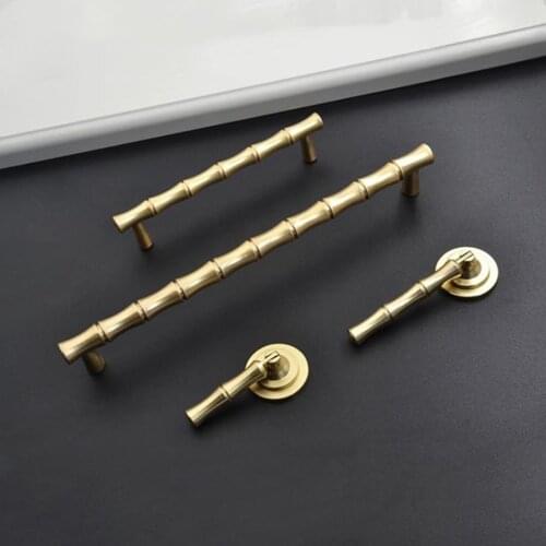 LCH Top Quality Chinese Style Solid Zinc Alloy Bamboo Brushed Gold Handle Cabinet Drawer Knob Door Pull Half Moon