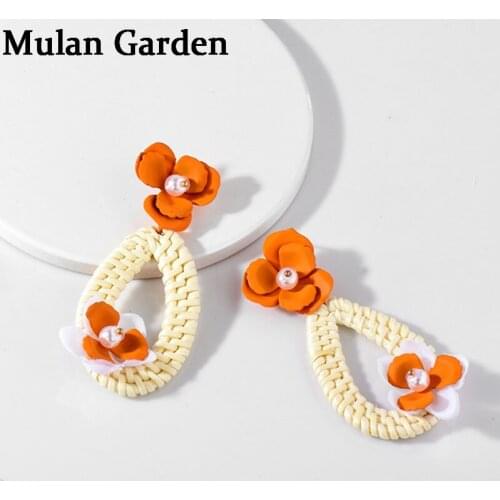 M&G New Wood Rattan Weave Alloy Earrings Water Drop Colorful Flower Dangle Earrings Fashion Jewelry Girl Trendy Christmas Gift