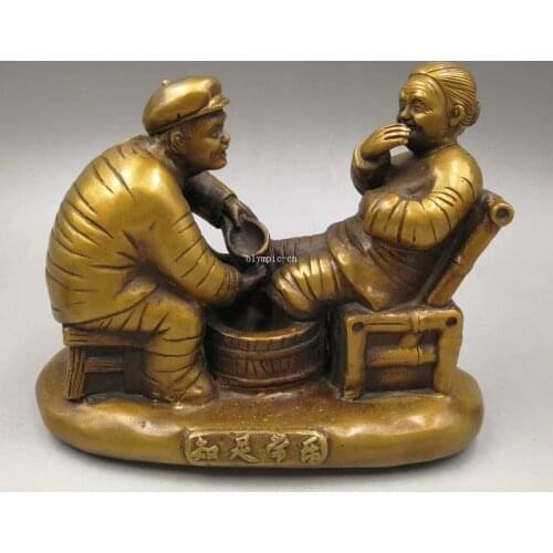 Copper brass carved affectionate old man husband footbath old women wife statue