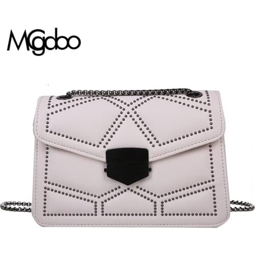 Mgcdoo Rivet Chain Design PU Leather Shoulder Bag Women 2021 Simple Fashion Crossbody Bags Trendy Luxury Small Handbags